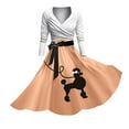 thumbnail image 1 of Robes Grande Taille Femme 1950 Caniche Manches Courtes Col en V Mode Longues Longueurs Robe de Printemps Orange TG, 1 of 4