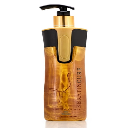 Keratin Cure Brazilian Gold & Honey Sulfate Free Shampoo - Best for Damaged, Dry, Curly or Frizzy Hair - Thickening for Fine/Thin Hair, Safe for Color-Treated, Keratin Treated 300 ml 10 fl (Best Thing For Frizzy Curly Hair)