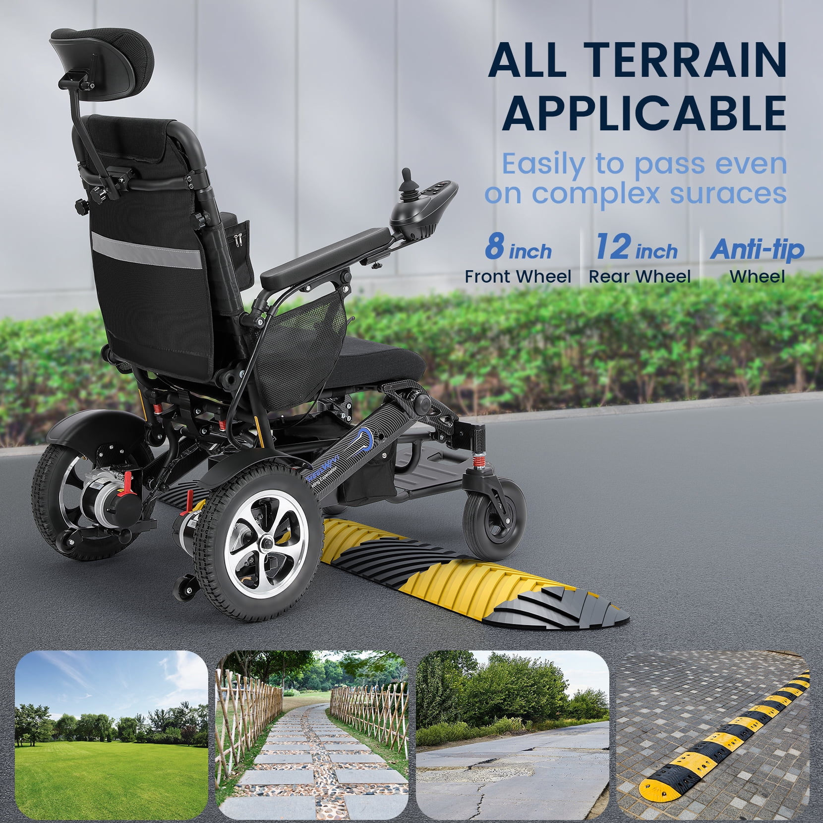 Foldable Reclining Electric Wheelchair for Adults, 20 Miles Long Travel Range, 500W Motor, Lightweight Compact Portable, All Terrain for Seniors, Airline Approved