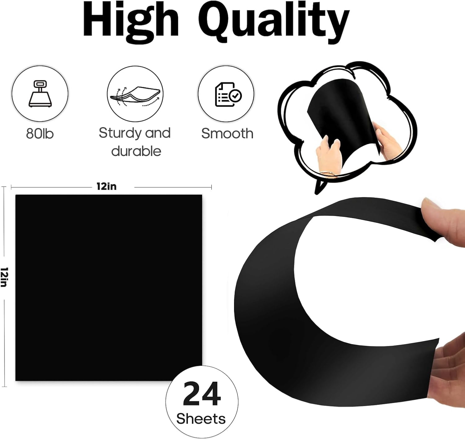 12x12 Black Cardstock - 24 Pack 80lb Card Stock Paper, Black Core 12x12 Cardstock for Cricut, Photo Albums, Halloween, Card making, Crafting, Scrapbook