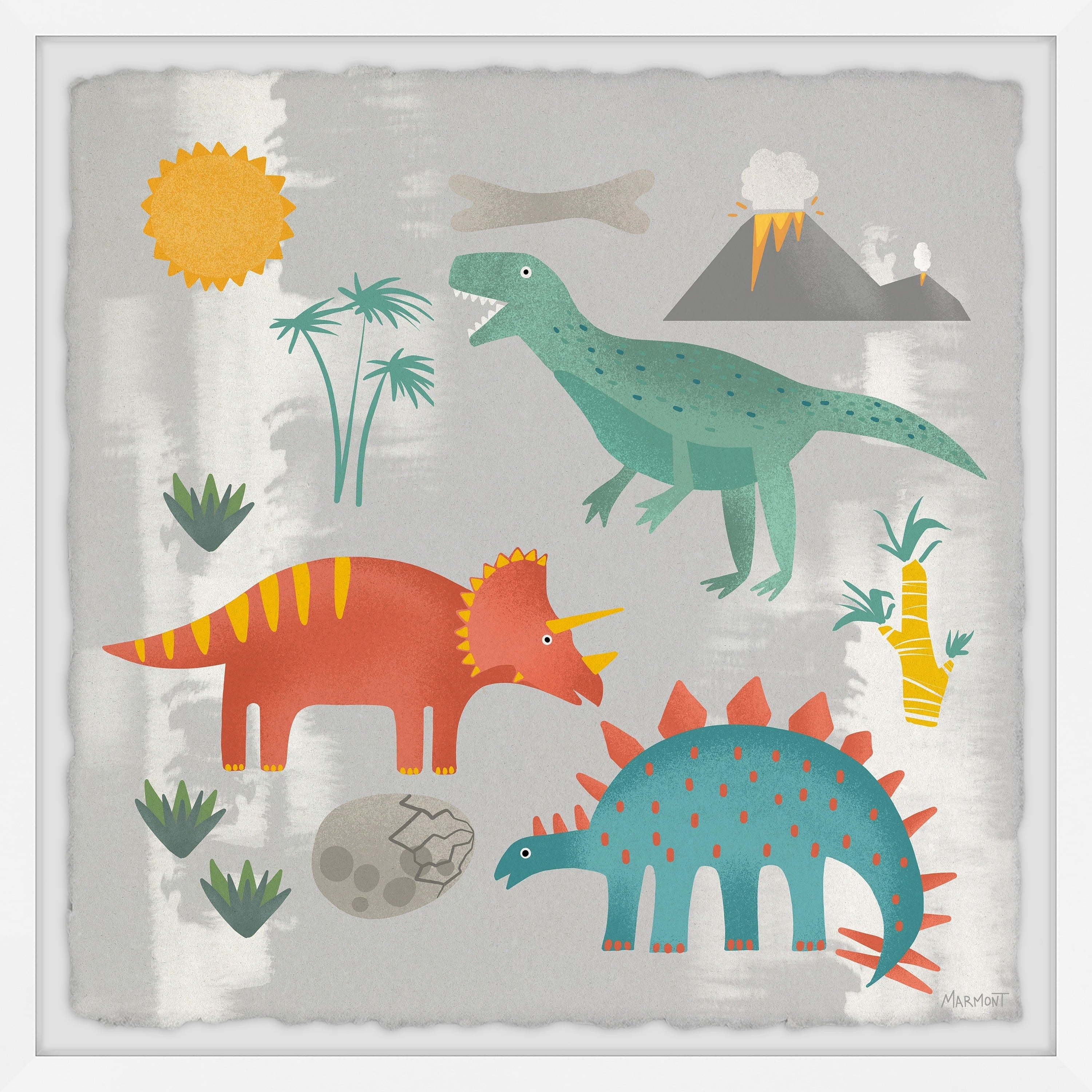 Marmont Hill Printed Dinosaurs Framed Art Print, 32" x 32"