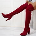 thumbnail image 4 of Xfvqtps Womens Thigh High Boots Pull on Side Zipper Chunky High Heel Pointed Toe Suede over the Knee Boots, 4 of 7