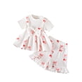 thumbnail image 2 of Babcutegg Children’s Cotton Summer 3-Piece Outfit – Floral Print Short Sleeve Top, Shorts & Beret Set with Bow Accent, Breathable Comfort Playwear for Girls White Size 3-4, 2 of 8
