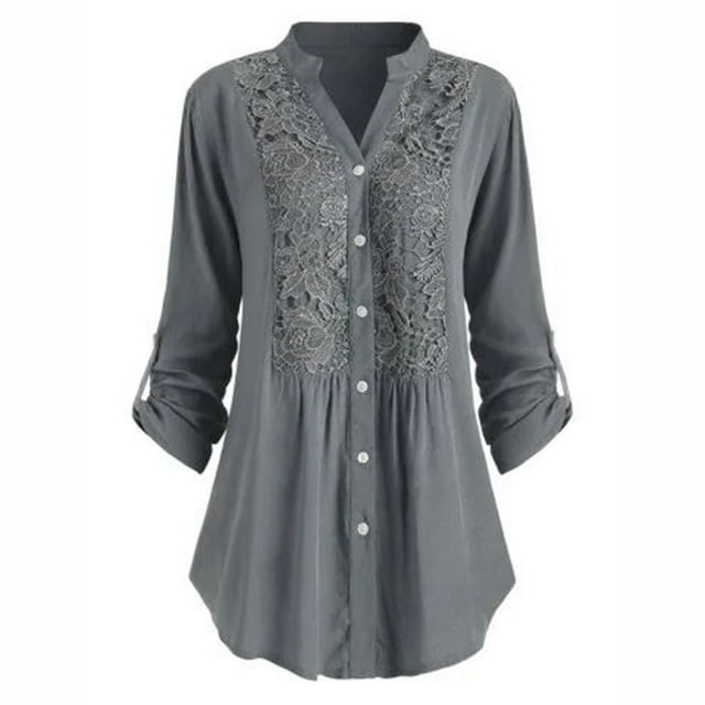 TIMIFIS Womens Button Down Shirt Casual Long Sleeve Loose Fit Collared Linen Work Blouse Tops - Fall