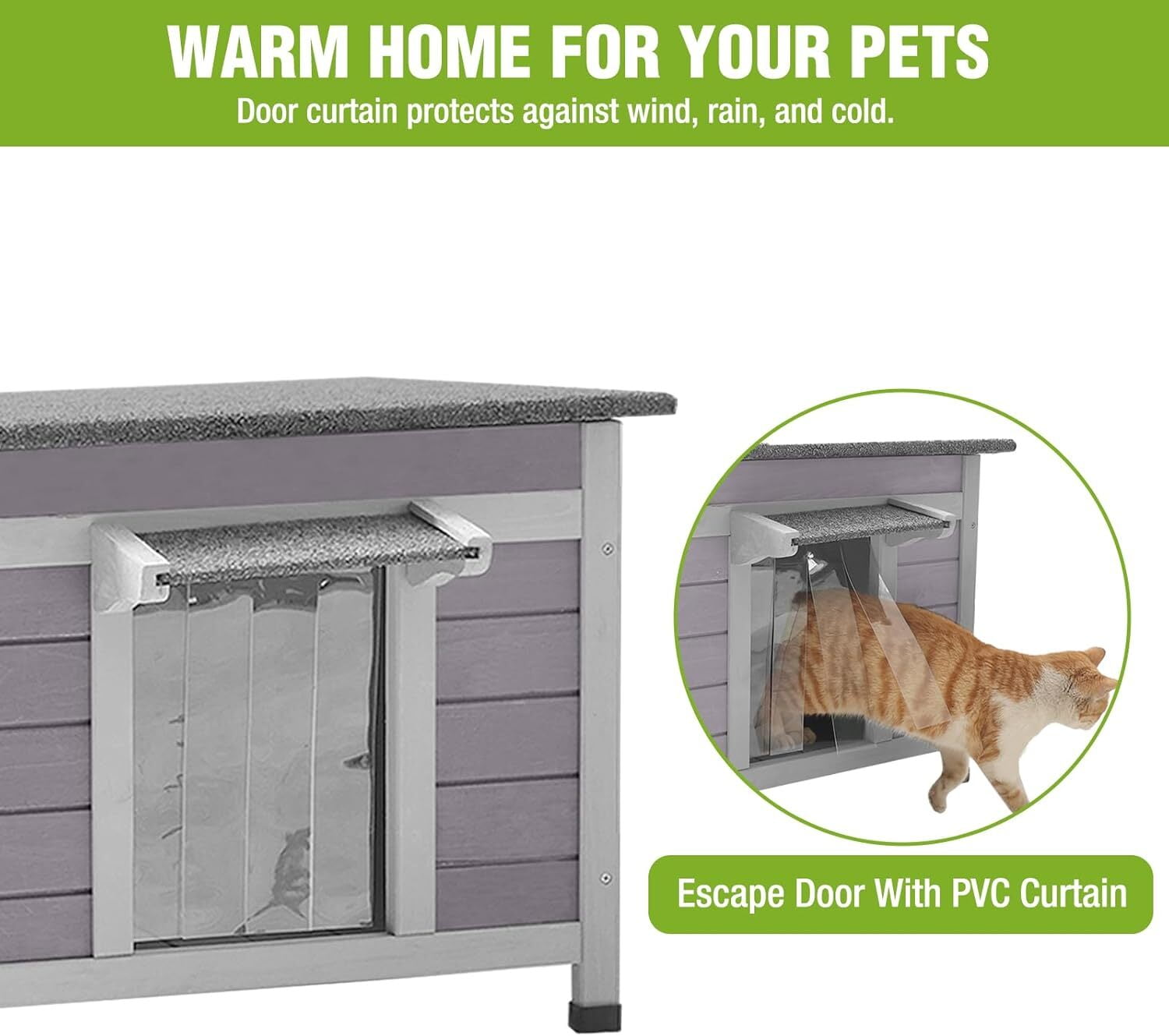 Aivituvin Outdoor Cat House Waterproof Cat Shelter, Wooden Feral Cat House Outside with Openable Top and Removable Floor Gray