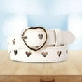 thumbnail image 5 of Women PU Leather Belt with Buckle Waist Strap Adjustable Waistband Heart Belt for Dress Decor Pants , white, 5 of 8