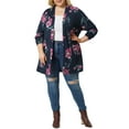 thumbnail image 2 of Agnes Orinda Women's Plus Size Duster Floral Sweater Lightweight Cardigan 1X Navy Blue, 2 of 8