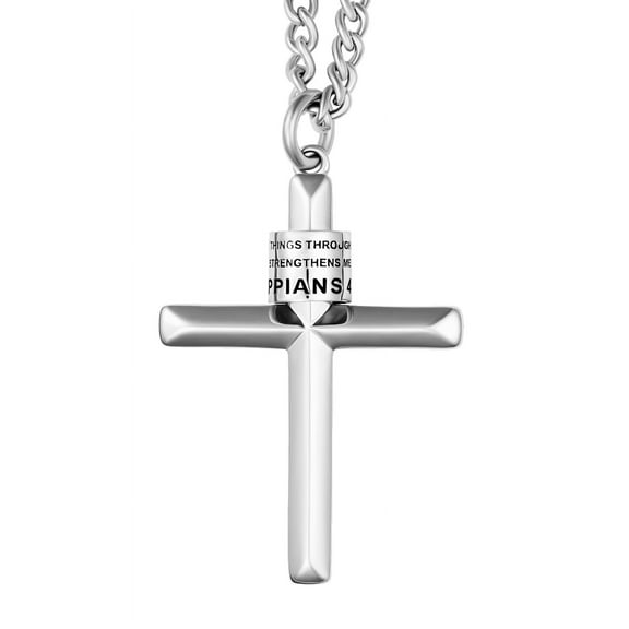 Men's Ridge Cross Necklace with Duck Band‚ John 19:30 & Philippians 4:13 by Shields of Strength