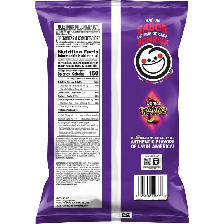 Doritos Tortilla Chips, Flamas, 9.25 oz Bag