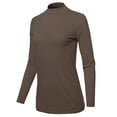 thumbnail image 2 of A2Y Women's Basic Solid Soft Cotton Long Sleeve Mock Neck Top Shirts Brown 3XL, 2 of 5