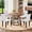 Walnut Table+Four White Chairs (Black legs), variant on Hi loPres Round Dining Table Set for 4, 47.3-Inch Walnut MDF Desk with Black Hourglass Base, Brown Tufted Fabric Chairs in Apartment Kitchen