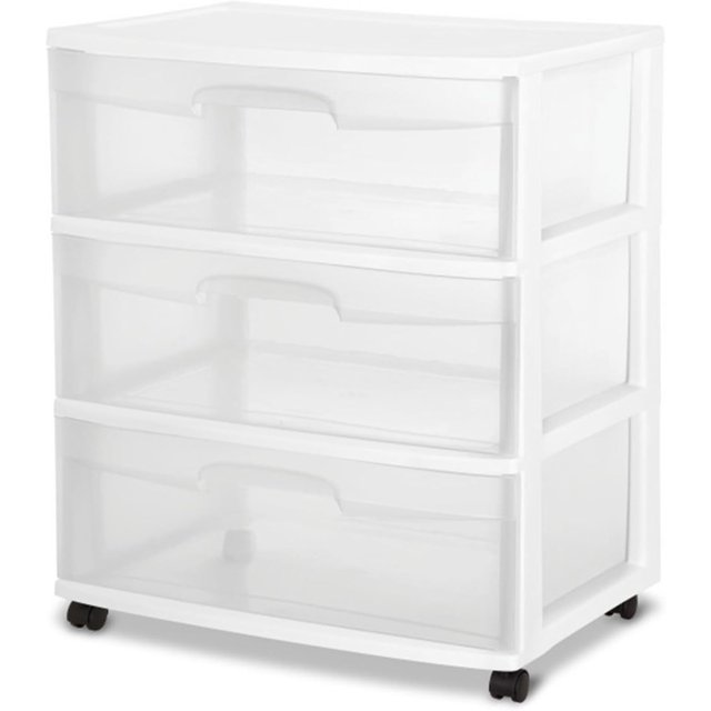 LDHF 2 Pack Storage Organizer Cart, Plastic 3 Drawer Wide Rolling Cart w/Drawer Bins