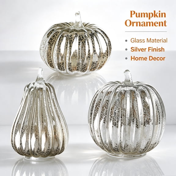 Mskk 5.5-8.7" Glass Pumpkin Ornament Halloween Decoration, Mercury Crackle Pumpkin Decor Fall Harvest Halloween Table Mantel Centerpiece Farmhouse Display