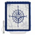 thumbnail image 2 of Blue Compass Nautical Waterproof Fabric Shower Curtain, Coastal Abstract Art Retro Shower Curtain for Bathroom Curtains Bathtubs Hotel Washable Shower Curtains with 12 Hooks Small 36x78in, 2 of 6