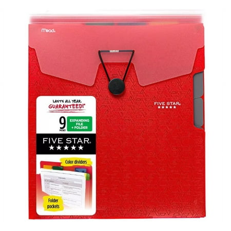 Five Star 9-Pocket Expanding File Folder Fire Red