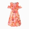 thumbnail image 1 of Zanarzt Robe pour Bébé Fille Robe Décontractée pour Fille Été Col Rond Manches Courtes Fluide Imprimé Floral Uni Robe d'Été Robes d'Été, Rouge, 10-12 Ans, 1 of 5