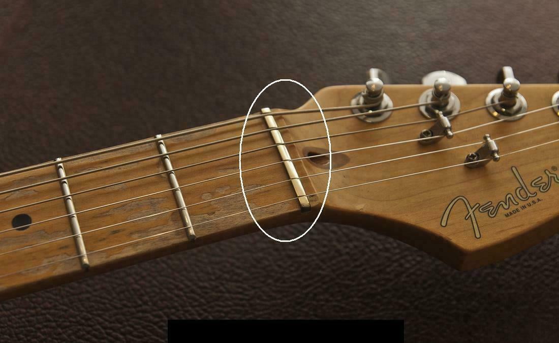 BRASS GUITAR NUT 43MM SLOTTED FOR STRATOCASTER TELECASTER CURVED Bottom