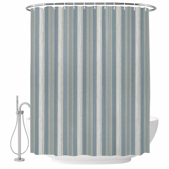 Small Stall Shower Curtain 36x72 Inch Narrow Half Size Blue Green Stripes Bath Curtains Bathroom Decor, Farmhouse Vertical Striped Vintage Waterproof Fabric Shower Curtain Set with Hooks 36 Inch