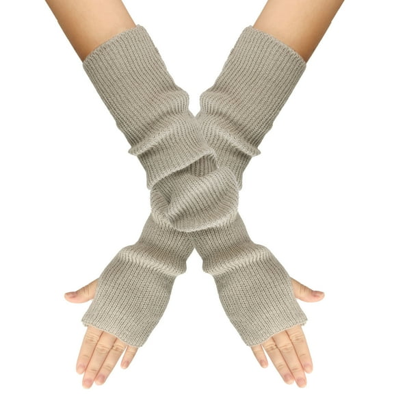 Juebong Women Winter Wrist Arm Warmer Solid Knitted Long Fingerless Gloves Mitten