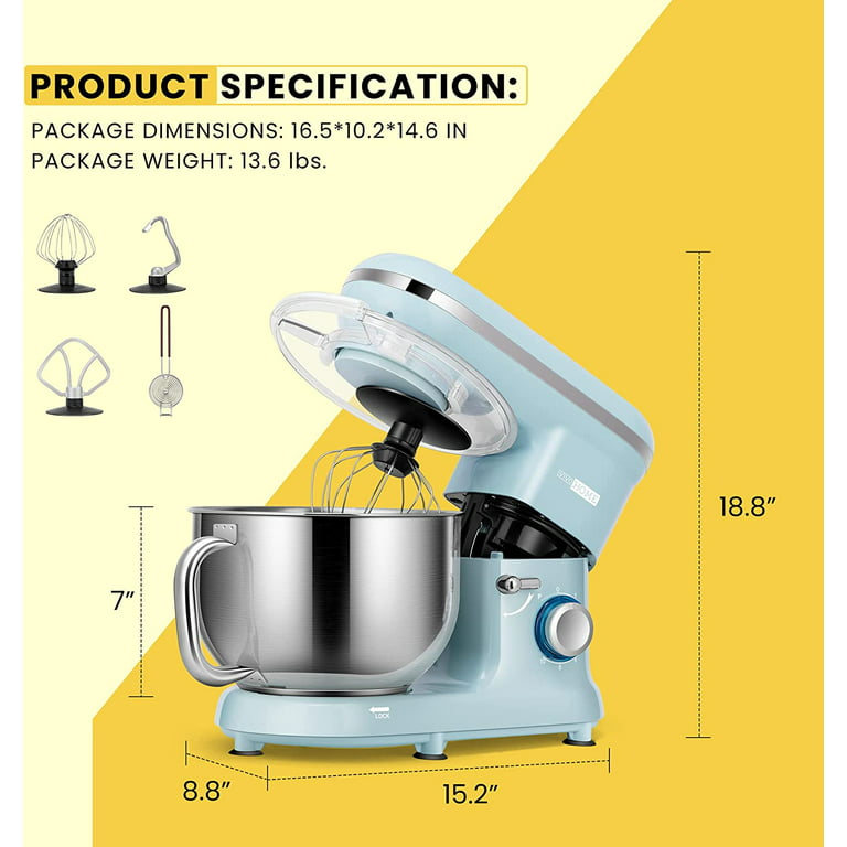 Aucma Kitchen Electric Stand Mixer 6.5QT 6+P Speed Tilt Head with Dough Hook,  Wire Whip & Beater Stainless Steel Bowl