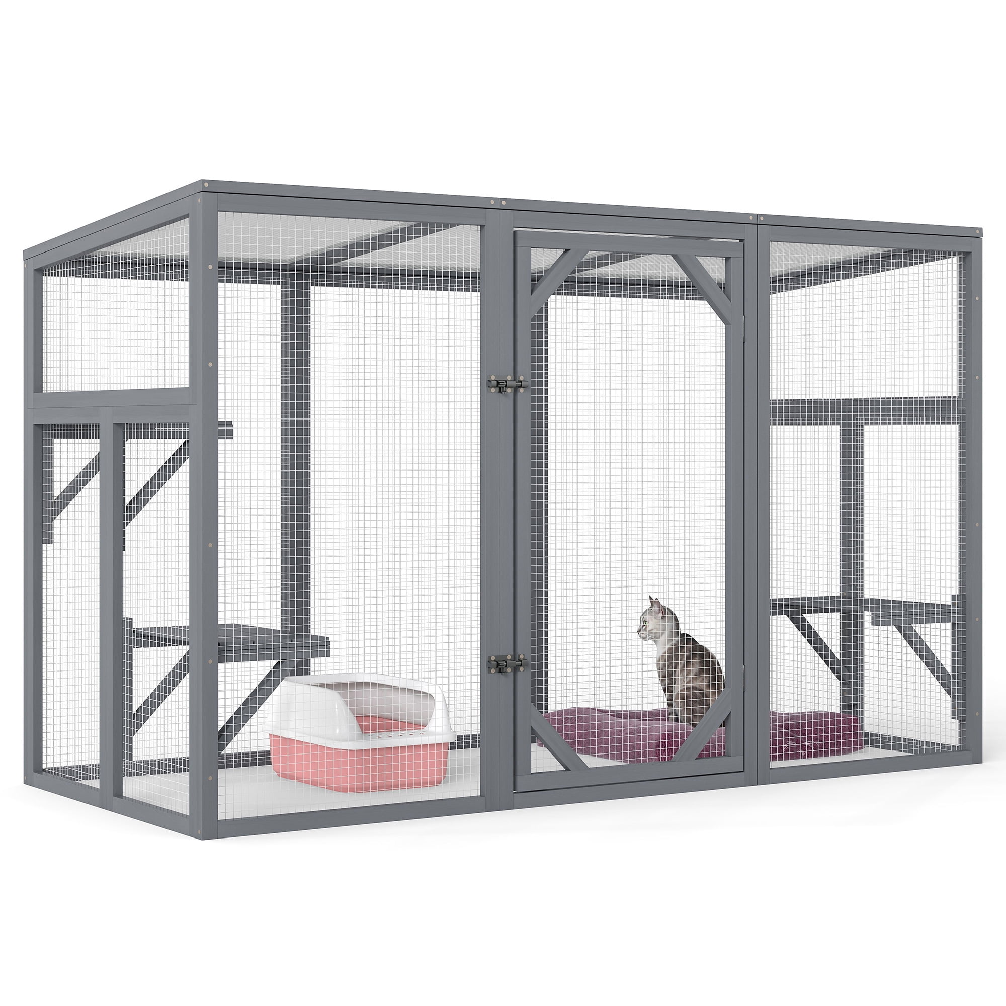 Coziwow 71" Large Catio Outdoor Cat Enclosure, Cat House for Multiple Cats Walk, Wooden Cat Cage with Waterproof Roof