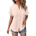 thumbnail image 4 of TODOZO Short Sleeve Cotton Collared V Neck Tops Shirts Button Down Shirts for Women Womens Blouses Casual Tops Batwing Sleeve Pocket Patched Shirt Casual Work T Shirts Double Layer Wrinkled Fabric, 4 of 6