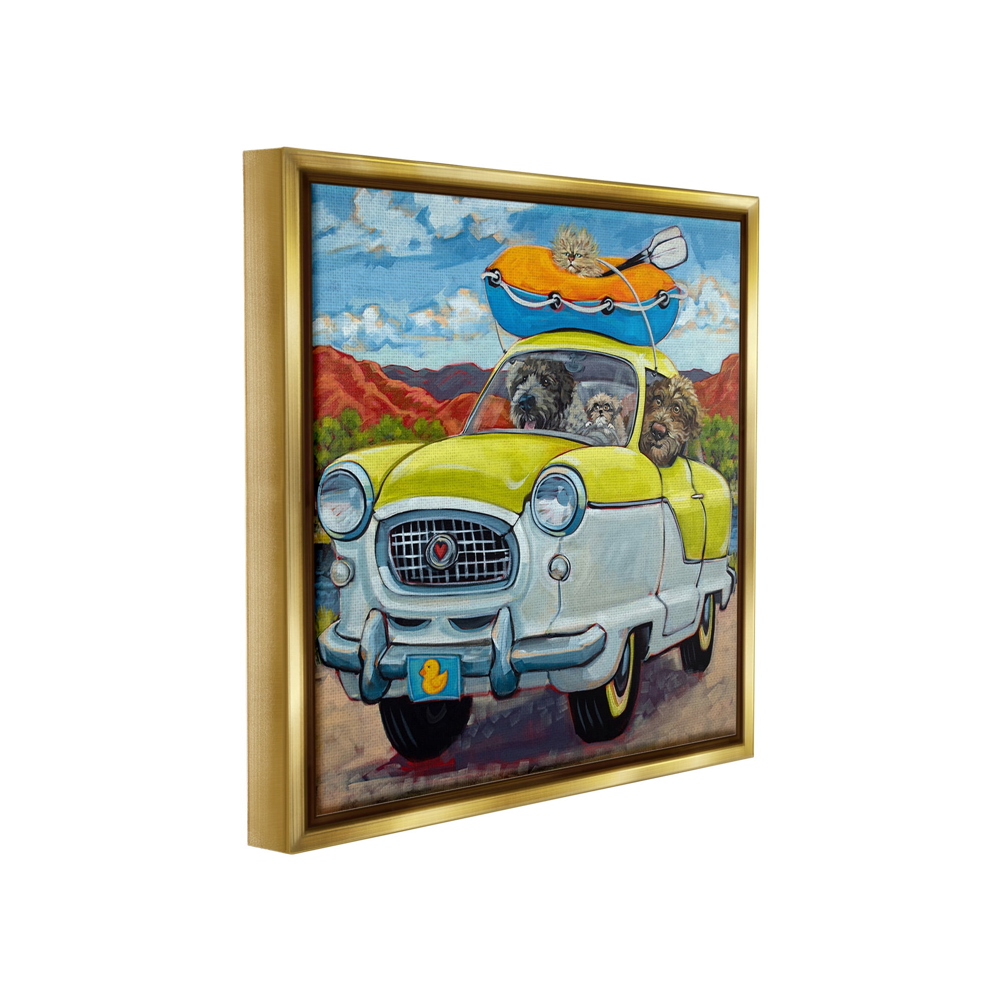 Stupell Industries Vacation Dogs in Car Animals & Insects Painting Gold Floater Framed Canvas Art Print Wall Art, 25 x 25