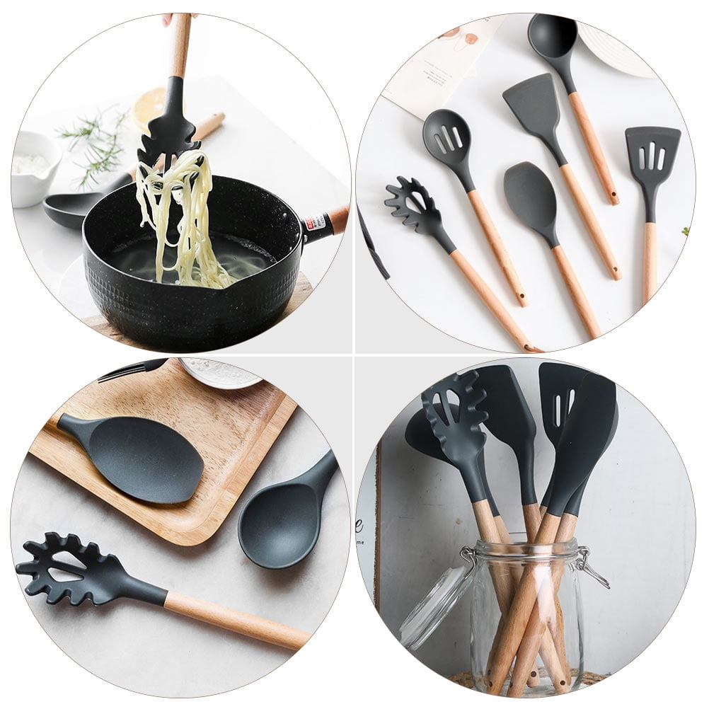 Homemaxs Wood Handle Silicone Spaghetti Spoon Pasta Claw Pasta Noodle Spoon for Home, Size: 31.5X6X4CM