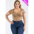 thumbnail image 4 of Casual Split Neck Solid Short Sleeve Bodysuit in Plus Size, 4 of 11