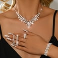 thumbnail image 2 of AEXTO Elegant Silver Full Rhinestone Jewelry Set for Women Hollow Filigree Collar Necklace, Drop Earrings, Multi-Row Tennis Bracelet & Eternity Ring – Luxury Iced Out Wedding Party Accessories, 2 of 5