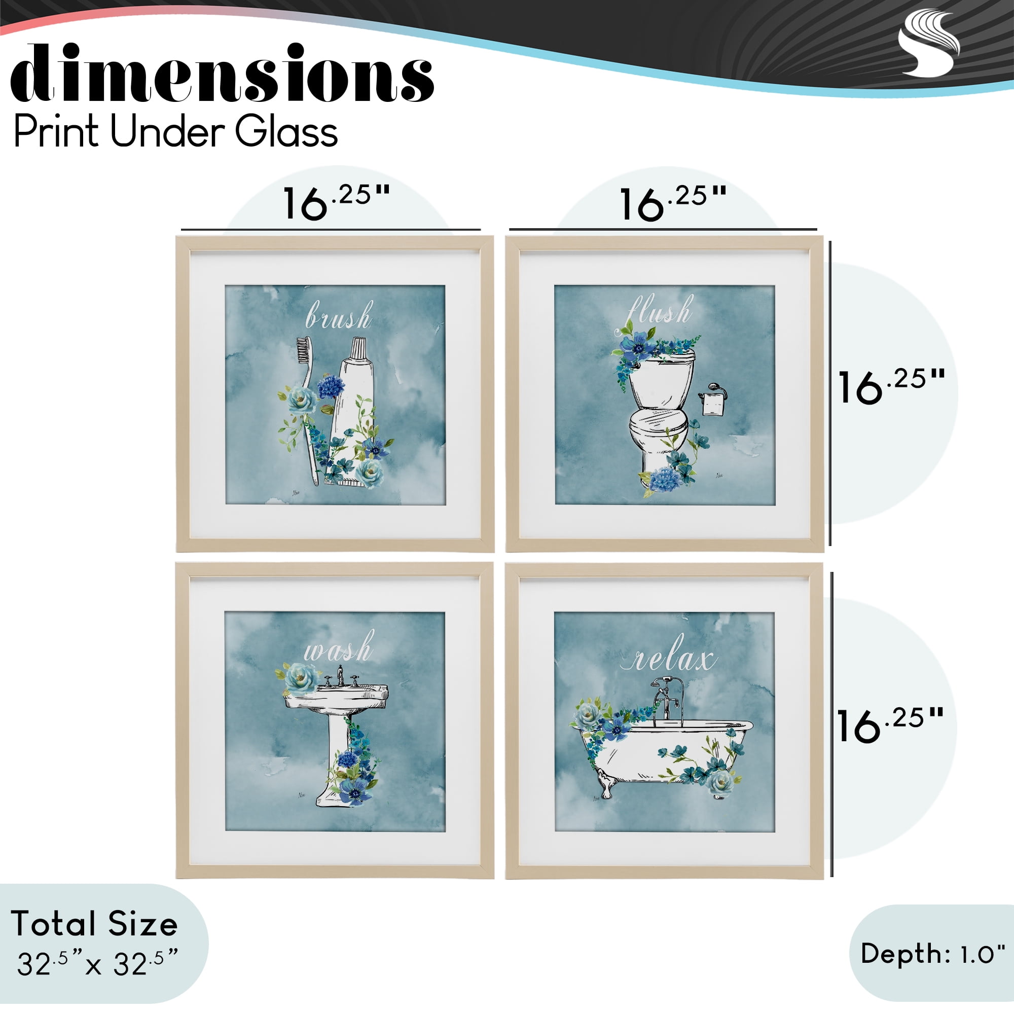 Stupell Industries Blue Floral Bathroom Rules 4 Piece Birch Framed Print Under Glass Set, design by Nan