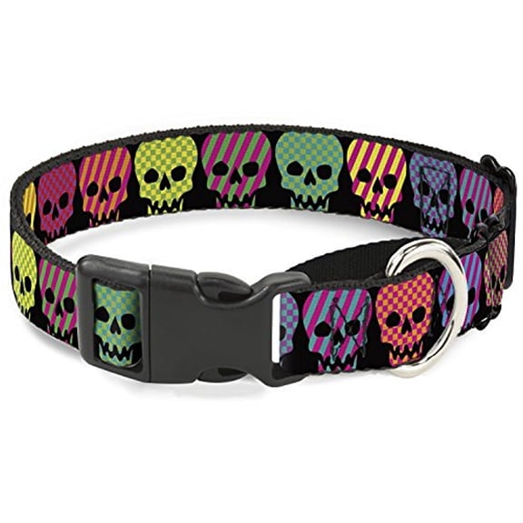 buckle-down checker & stripe skulls black multi neon martingale dog collar