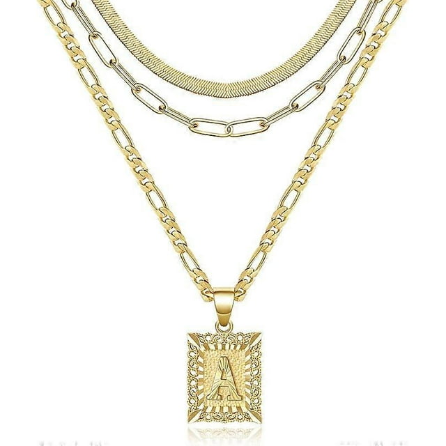 Women's Gold Layered Necklace Set Gold Plated Initial Pendant Necklace Paperclip Snake Necklace Silver Letters from Chain Necklace Jewelry Gift