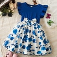 thumbnail image 2 of Dresses Kids Toddler Children Girls Fly Sleeve Cartoon Prints Bowknot Dresses Clothes Dress Girls Blue 3 Years-4 Years, 2 of 7
