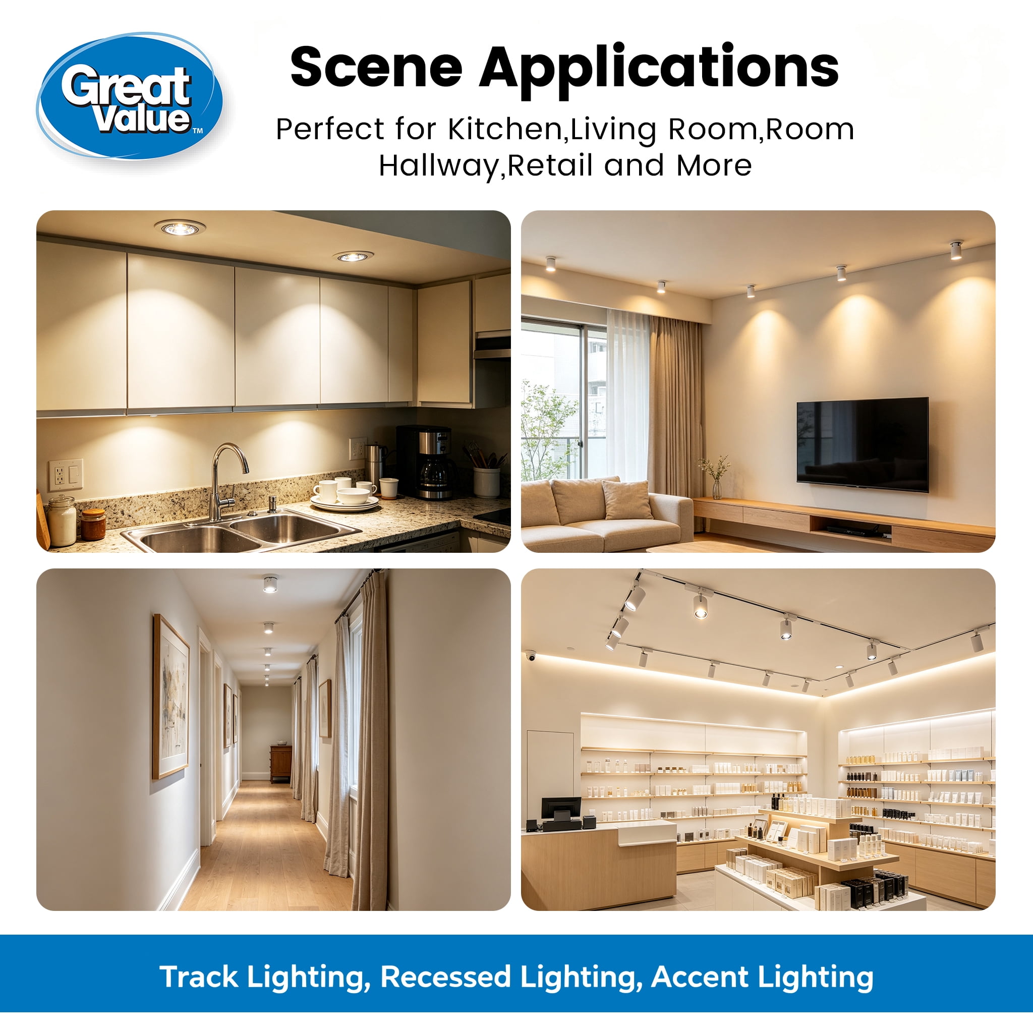 Great Value LED MR16 Indoor Spot Light Bulb, 4.5-Watts (35W Equiv) 5ACT, Dimmable, GU10 Base (3 Pack)