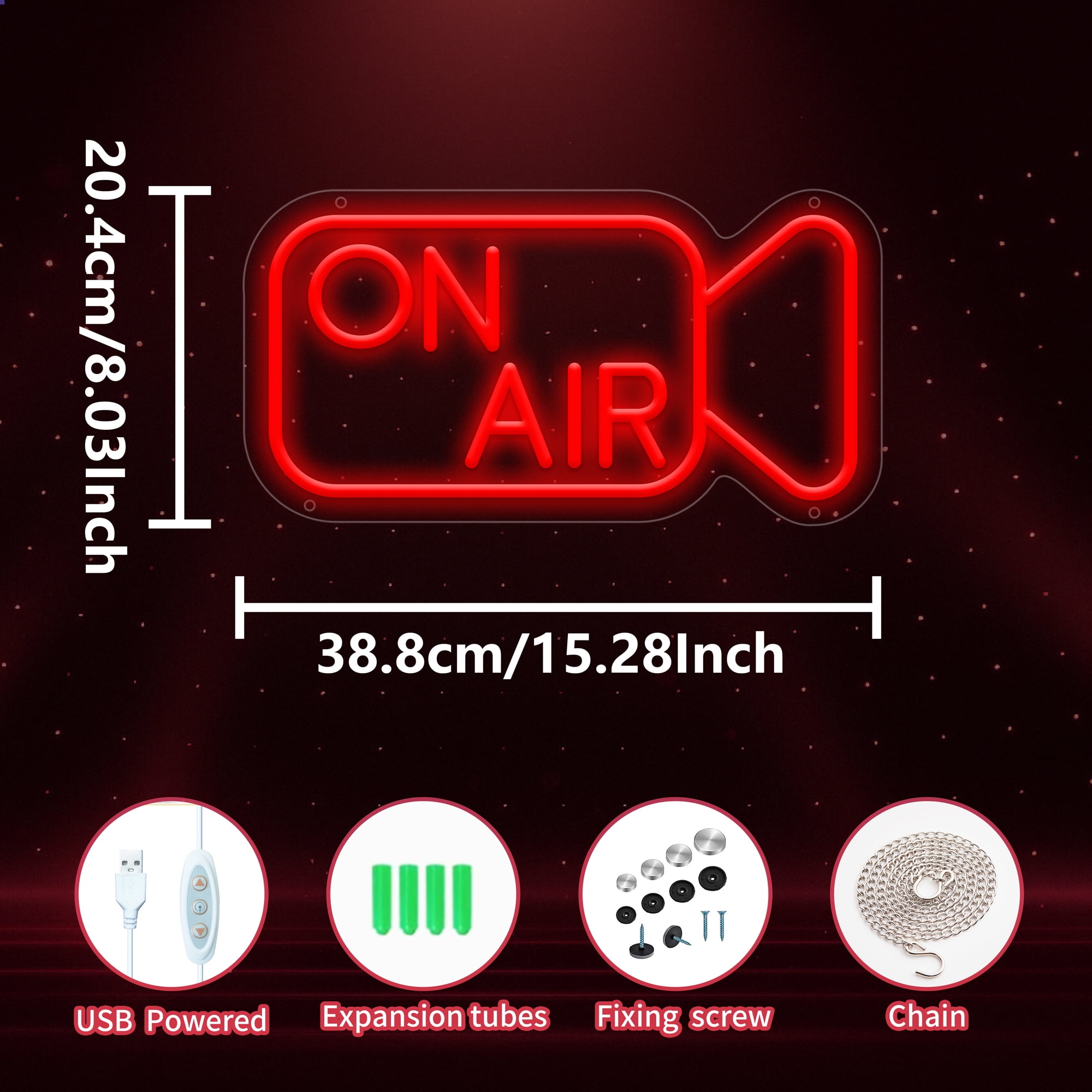 On Air Neon Sign for Wall Decor, USB Powered On Air Led Light Sign, Recording Light Sign for Bedroom Room, Game Room, Broadcasting Room, Music Studio, Play Room