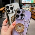 thumbnail image 6 of Case for iPhone 13,3D Butterfly Flower Kickstand Bling Glitter Diamond Marble Ring Stand Shockproof Women Girls Rhinestone Phone Case for iPhone 13,6.1 inch 2021 (DLH Gold), 6 of 13