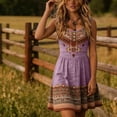 thumbnail image 2 of Morttic Women's Geometric Print U Neck Sleeveless Midi Dress – Ruched High Waist A-Line, Retro Boho Vacation Outfit Violet，M, 2 of 4
