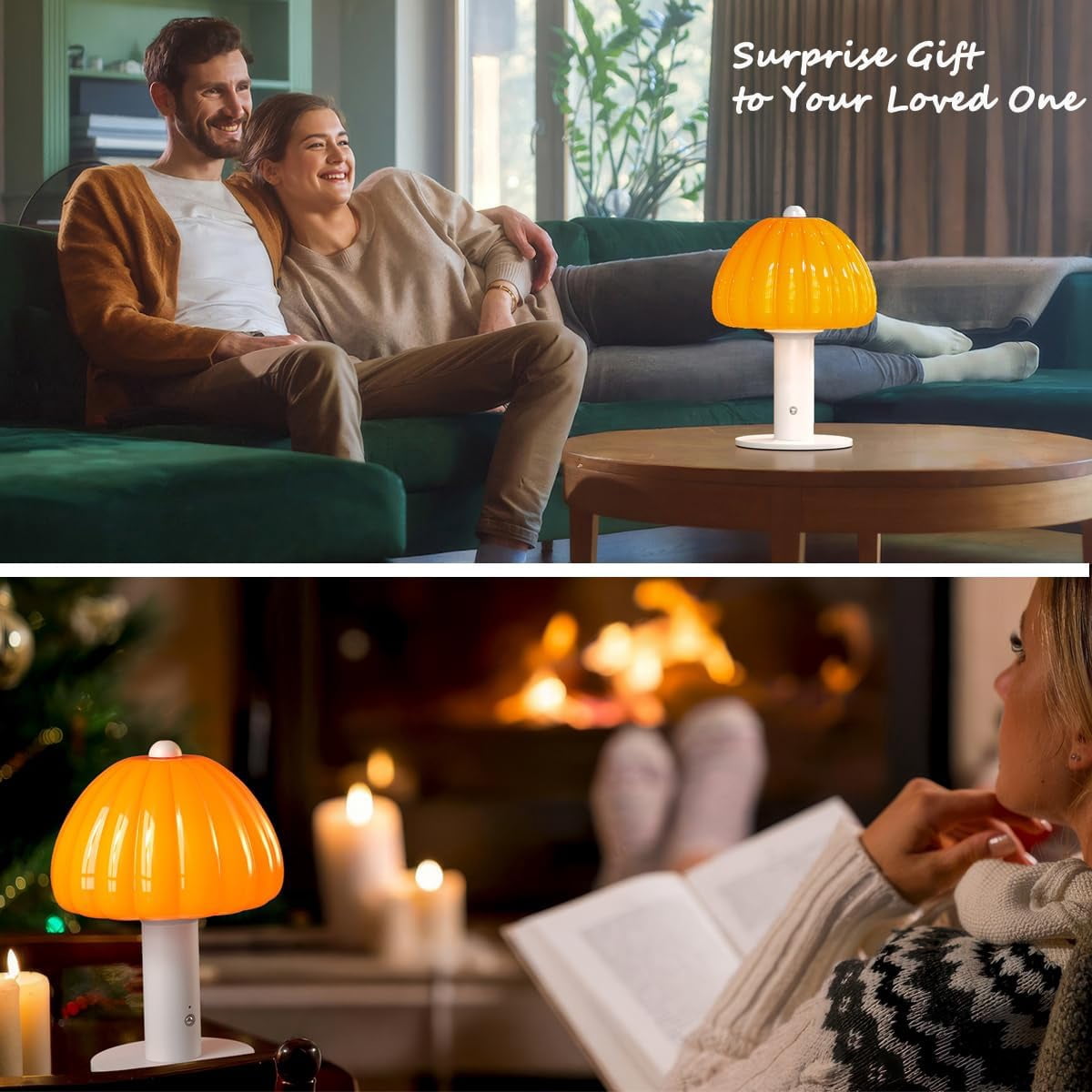 FANHAO Touch Bedside Table Lamp, 3-Way Dimmable with Mushroom Glass Light,4000mAh, Bedroom Reading