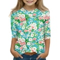 thumbnail image 2 of 3/4 Length Sleeve Teen Girls Tops - Crew Neck Plus Size Dressy Casual Blouses - Beach Vacation Trendy Tops Spring Clothes Mint Green 120, 2 of 5