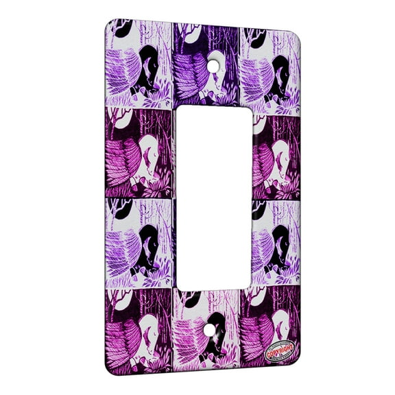KuzmarK™ 1 Gang Rocker Wall Plate - Pegasus Sleeping pen and Ink Drawing black and white Pink Pattern Art by Denise Every