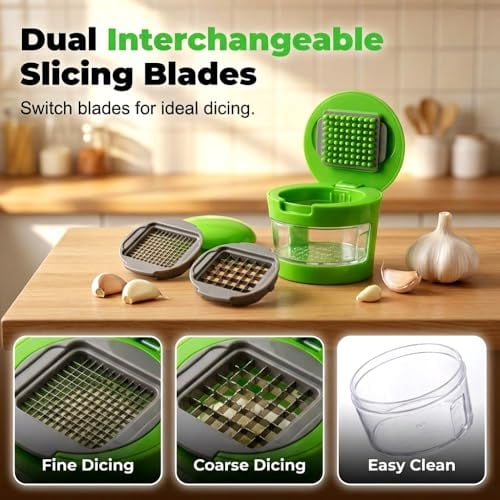 Stainless Steel Garlic Press with Storage Container, 2026 Upgrade Garlic, with Storage Box Odor-Free Easy Wash, for Sliced Garlic & Minced Garlic, Easy to Use Kitchen Gadgets