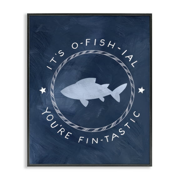 Stupell Industries Officially Fantastic Fish Pun Nautical & Beach Painting Black Framed Art Print Wall Art, 11 x 14