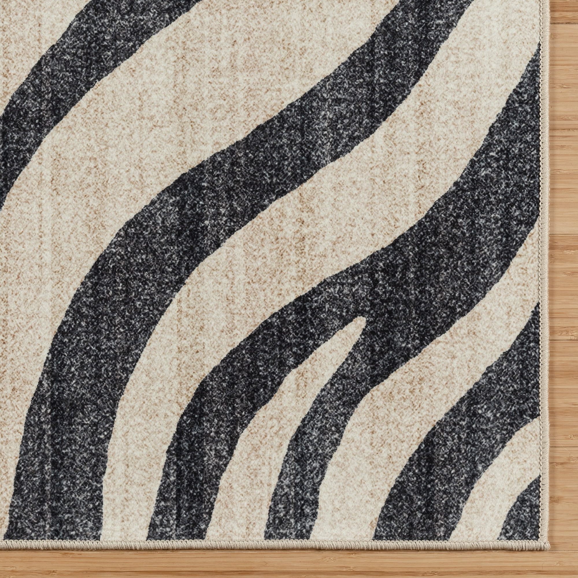 Crystal Print Zebra Modern Striped Black White Washable Indoor Area Rug, 3x5