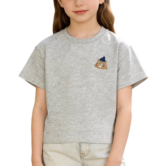 Miqool Boys Cute Bear Embroidered T-Shirt Casual Crew Neck Short Sleeve Tee for Kids Breathable Summer Clothes