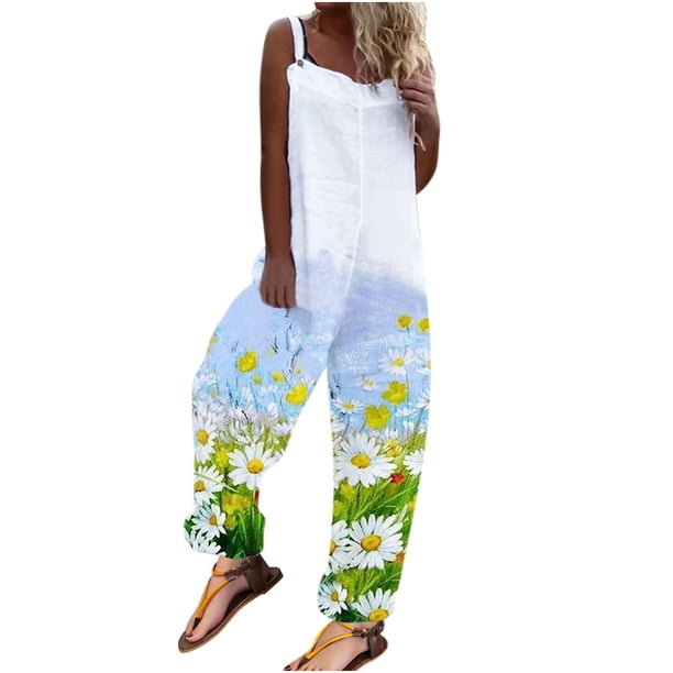Mono Para Mujer Estilo Étnico de Moda Estampado Hombro Frío Tirantes Cami Pantalones Mono Odeerbi ODB-4