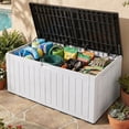 thumbnail image 3 of Dextrus Coffre de Terrasse en Résine de 134 Gallons, Grand, Noir et Blanc Grisâtre, Coffre de Rangement Extérieur Imperméable, Contenant de Patio Verrouillable avec Banc pour 2 Personnes pour Coussins, Outils de Jardin et Accessoires de Piscine, 3 of 7