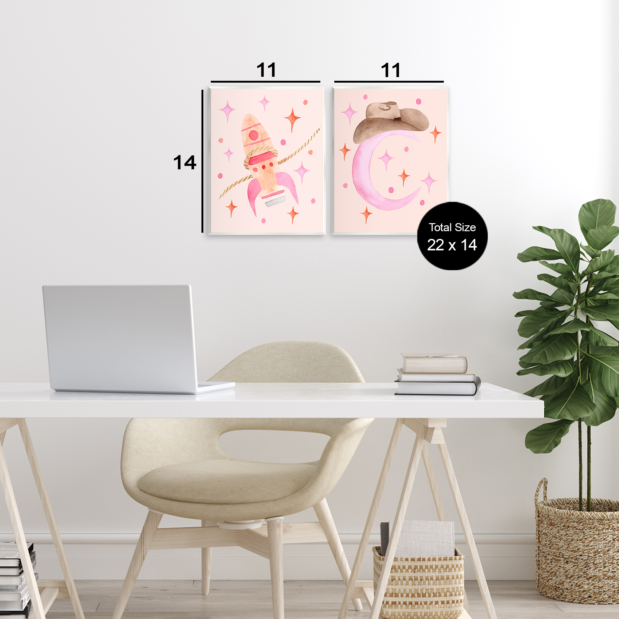 Space Cowgirl Rocket Ship 2 Piece Wall Plaque Art Set, design by Nina Jacobs