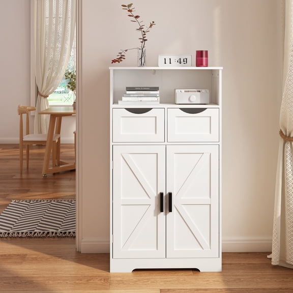 LENLN Bathroom Cabinet with Adjustable Shelf, Storage Cabinet with 2 Doors & 2 Drawers, Cupboard, for Living Room, Hallway,