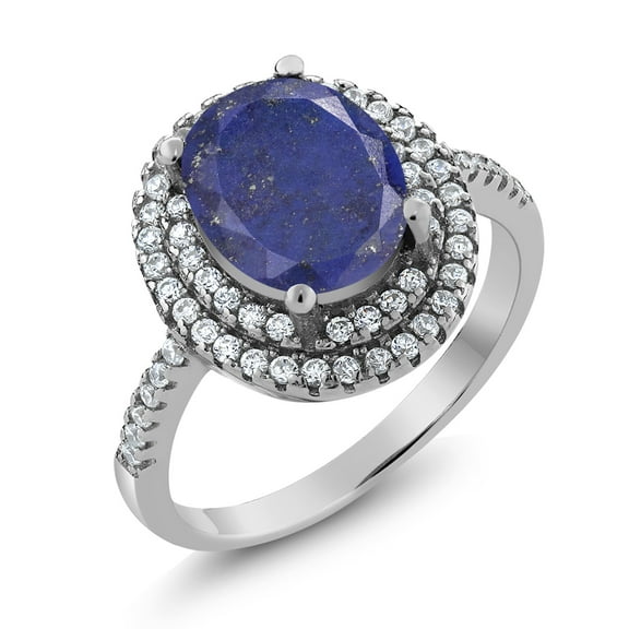 Gem Stone King 925 Sterling Silver Blue Lapis Women Ring (2.86 Cttw, Oval 9X7MM, Gemstone Birthstone, Size 6)